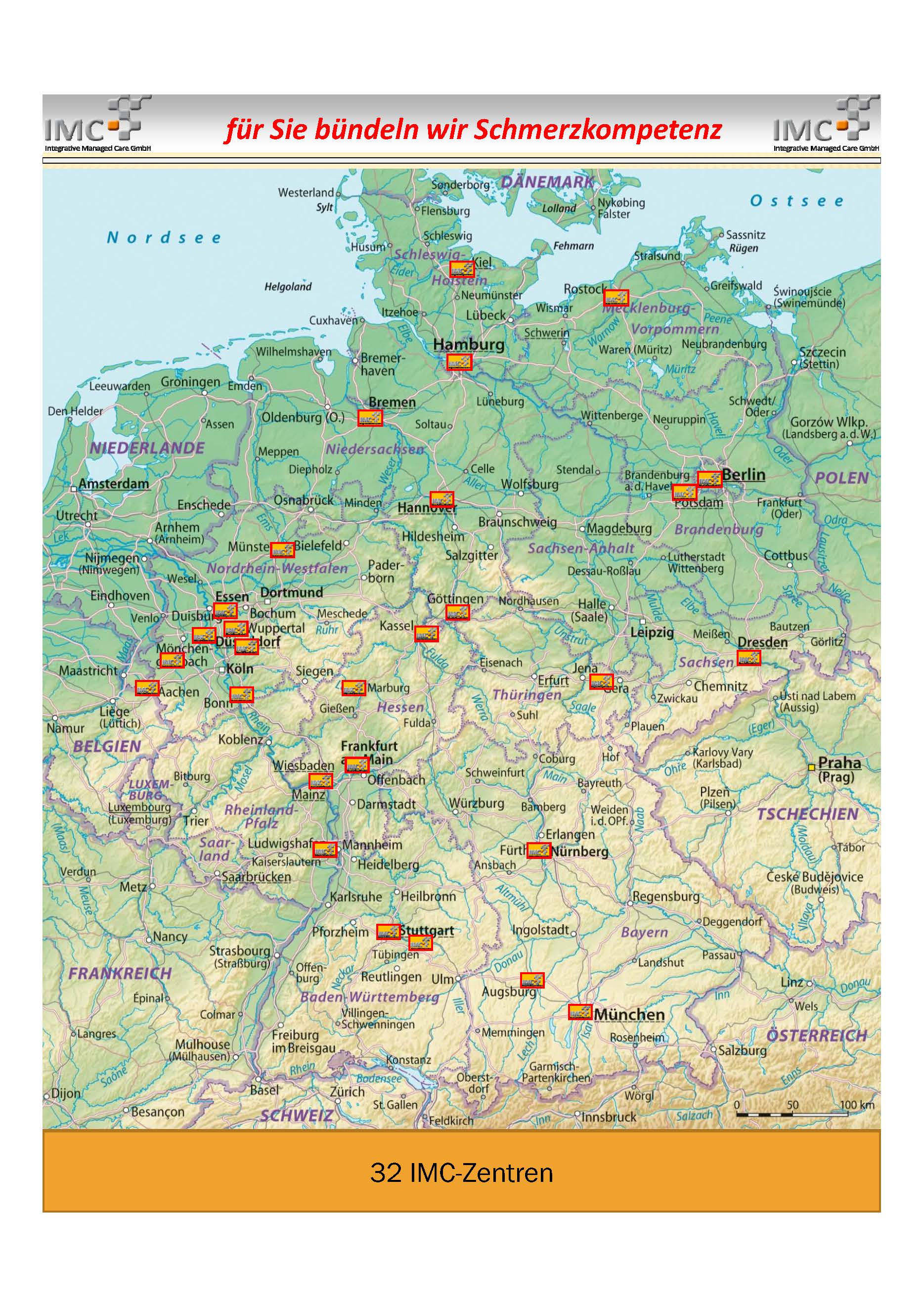 Landkarte von Deutschland mit den Schmerzzentren