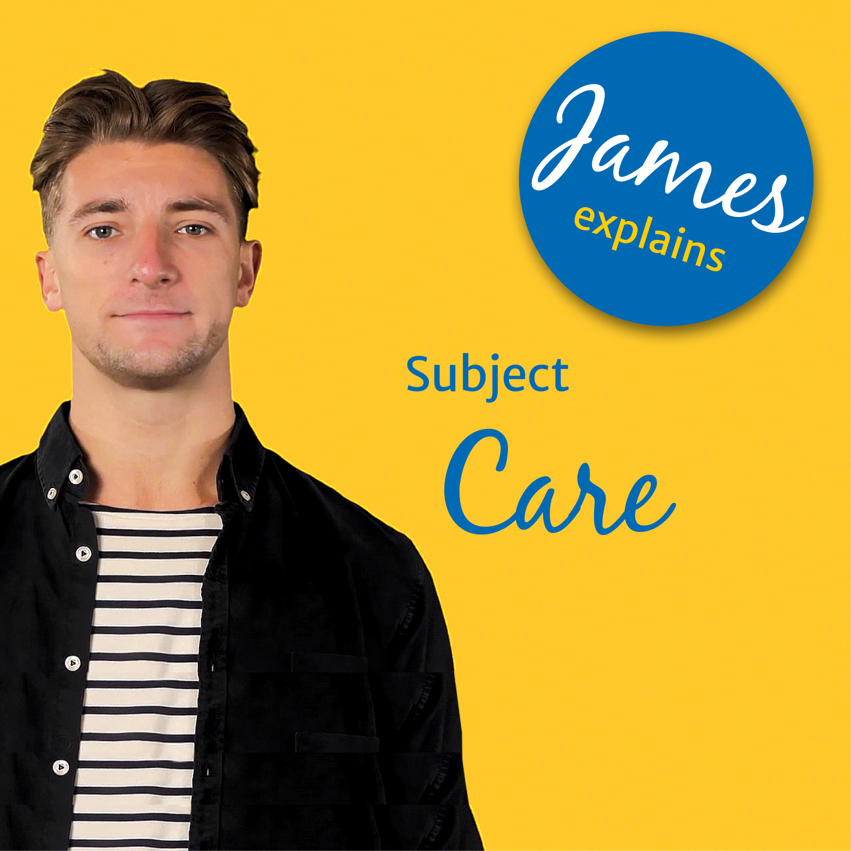 Digitaler Beratungsassistent James mit Text: James explains - Subject: Care