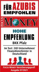 FOCUS Money empfiehlt BKK Pfalz als Ausbildungsbetrieb