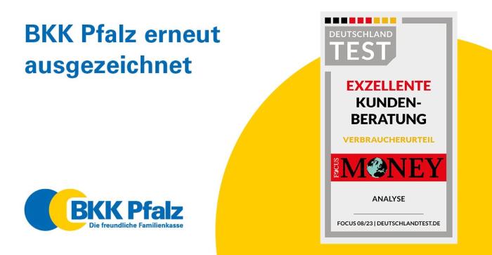 Auszeichnung für exzellente Kundenberatung der  BKK Pfalz