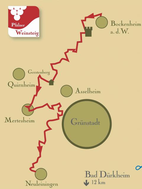 Wanderkarte Pfälzer Weinsteig. Von Bockenheim nach Neuleiningen